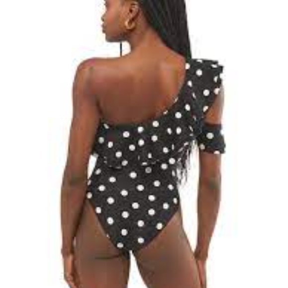 WeWoreWhat polka dot one shoulder black white one piece swimsuit size S - Picture 5 of 5